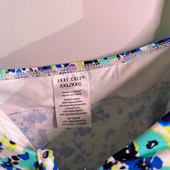Anne Cole Floral Tankini Swim Top Blue Green White XXL NWT - Picture 2 of 3